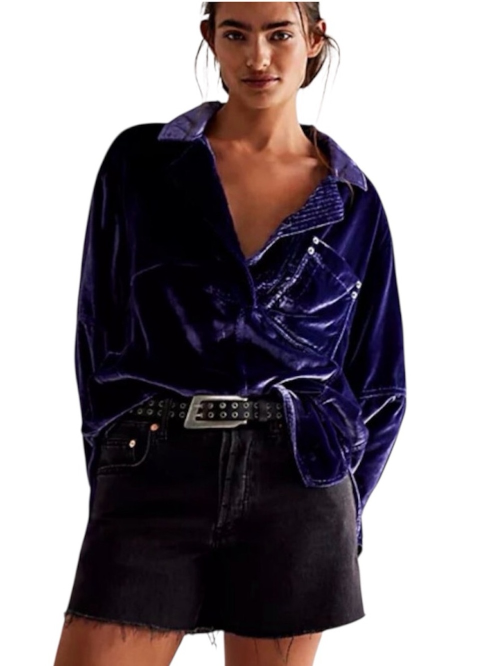 Free People We The Free Peyton Velvet Pullover Tunic Deep Purple Plum Size M